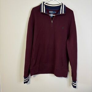 Ralph Lauren Men's Burgundy Quarter Zip Up Sweater